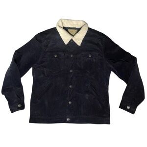 JACHS NEW YORK Blue Sherpa Lined Corduroy Trucker Jacket L